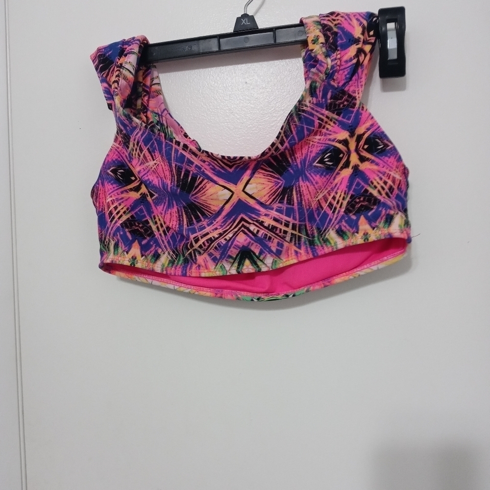 Apollo Swim Coral Tropical  pink/Purple Padded Bralette Swim top w Ruched Straps - Picture 5 of 5